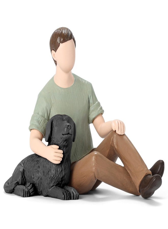 Carracci Man with Black Dog Figurine, Boy and Dog Friendship Remembrance Gifts, A Cherished Tribute to Unconditional Pet Love - Image 1